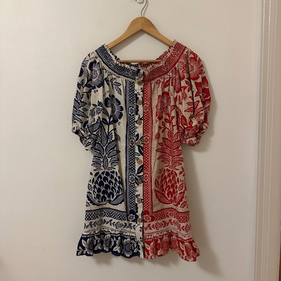 FARM Rio Mixed Pineapple Garden Mini Dress in Red and BlueSize XS